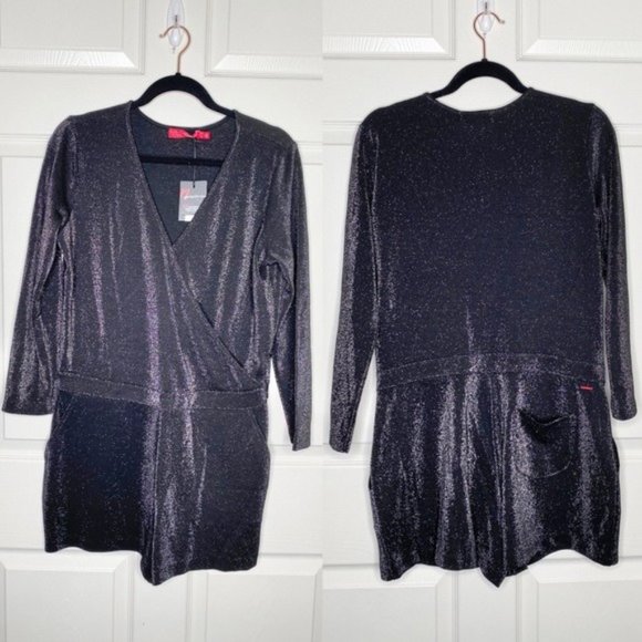 NWT n:Philanthropy Fire Sparkle Long-Sleeve Romper in Black - Picture 3 of 15
